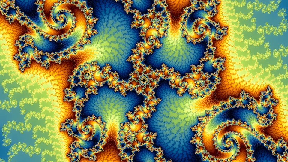 A's spirals again, inside A's own copy and turned by 134 degrees, their smooth fields now grained with finer filigree.