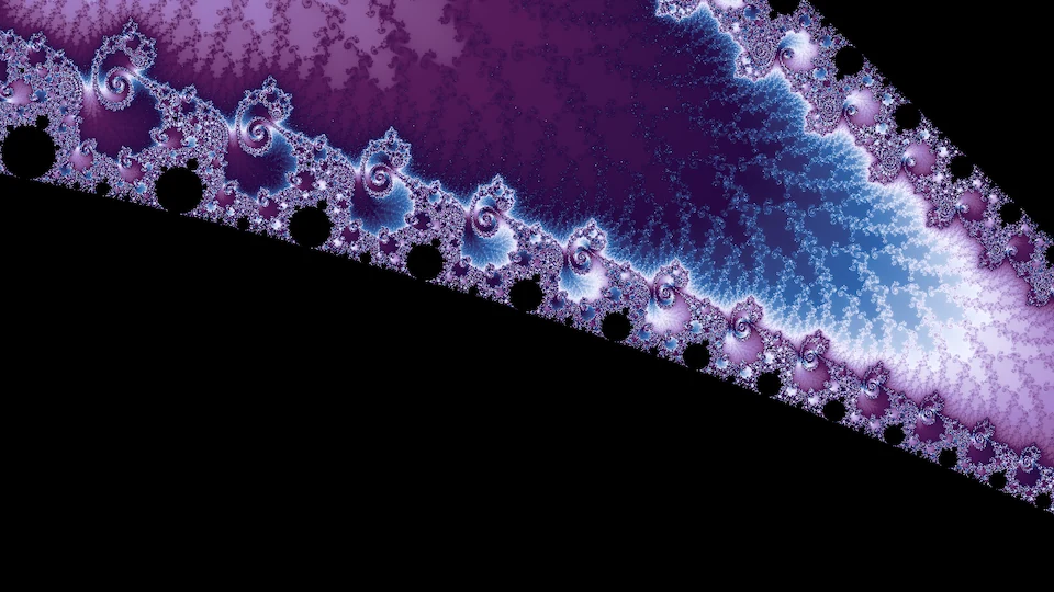 The edge of the period-54 disk, lined with its tiny satellite bulbs, the one of period 972 at the center, under a band of filigree.