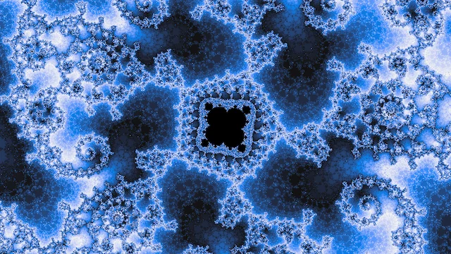 A small black copy of the set in a web of pale blue filigree over dark navy clouds.