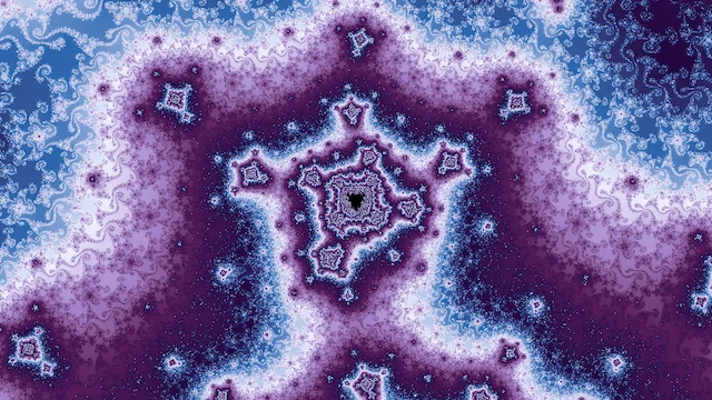 A small copy of the set framed in rings of purple and white filigree, on violet and pale blue.