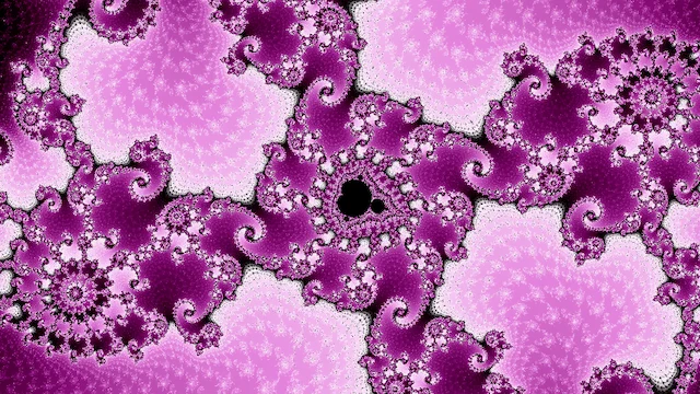 A small black copy of the set in a lattice of magenta filigree over pale pink.