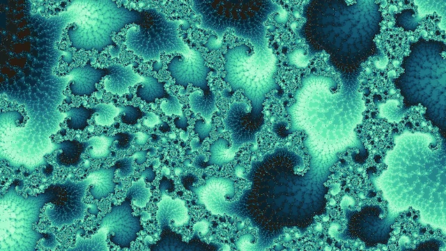 Curls of mint filigree over dark teal.