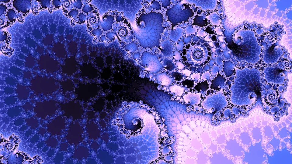 The edge of a dark blue region lined with seahorse spirals, fading to pale violet on the right.