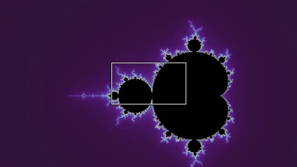 The Mandelbrot set at one location, 1 times magnified.