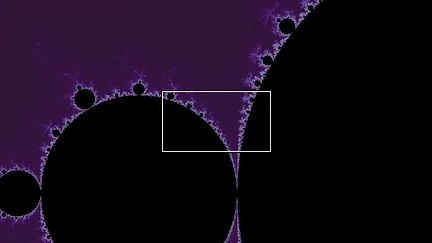 The Mandelbrot set at one location, 4 times magnified.