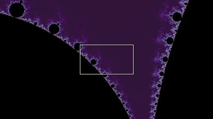 The Mandelbrot set at one location, 16 times magnified.
