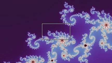 The Mandelbrot set at one location, 1,024 times magnified.