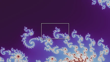 The Mandelbrot set at one location, 4,096 times magnified.