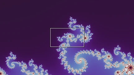 The Mandelbrot set at one location, 16,384 times magnified.