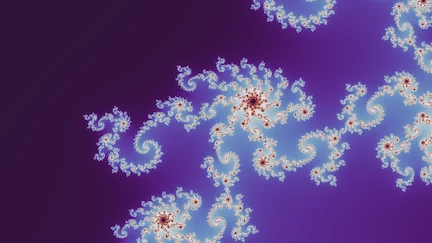 The Mandelbrot set at one location, 65,536 times magnified.