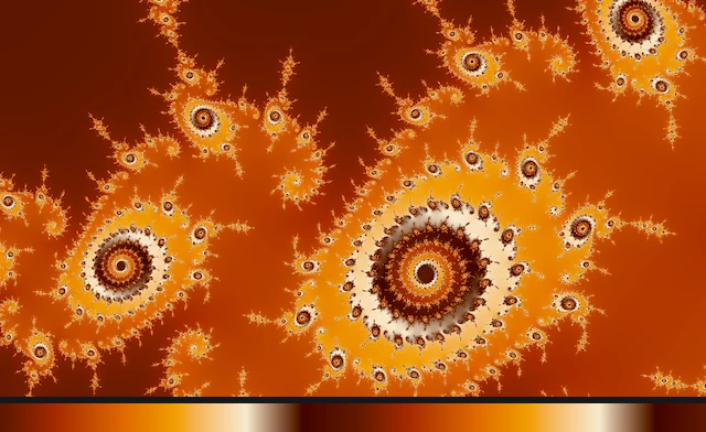 One Julia set drawn through a cyclic palette swept 2 times, with that sweep's gradient under it.