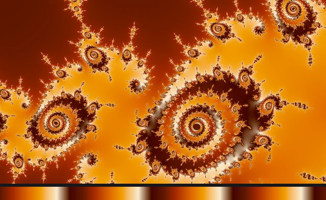One Julia set drawn through a cyclic palette swept 4 times, with that sweep's gradient under it.