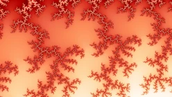 The same Mandelbrot location, drawn in the Coral Ember palette.